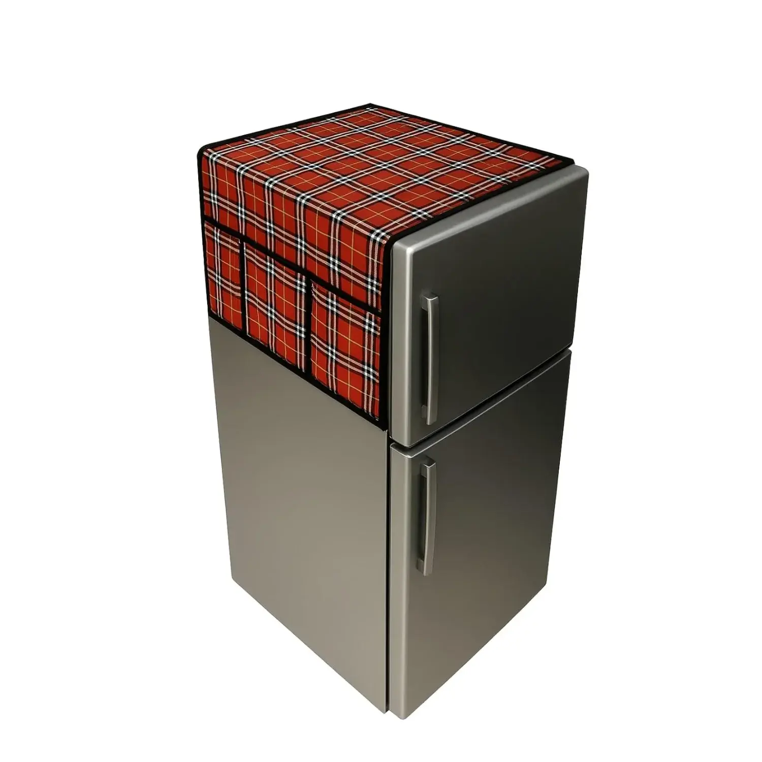 Fridge Cover with 6 Side Pockets Multi-Color Cotton Refrigerator Top Cover Stylish Durable & Dry Washable Kitchen Accessory (Red Multi-Color)
