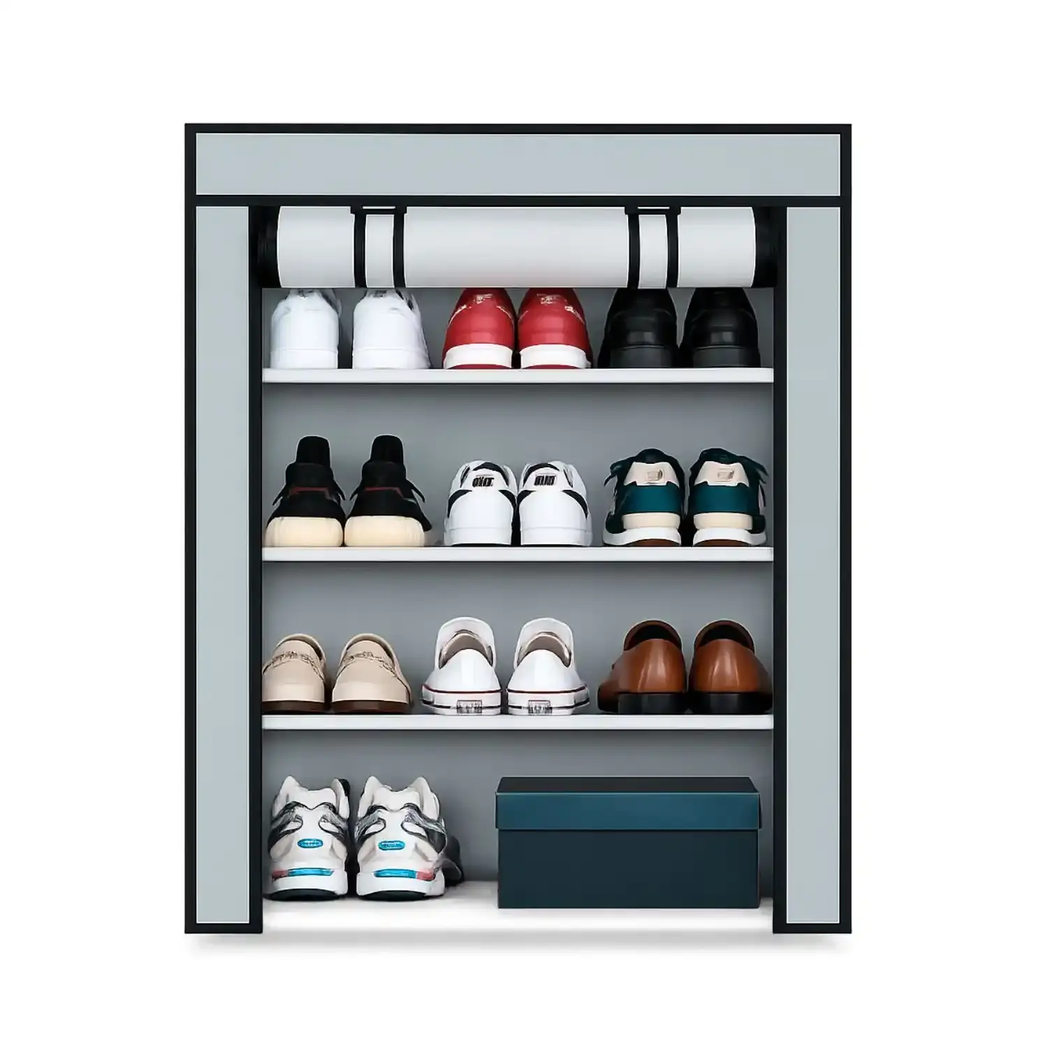 Metal 4-Tier Shoe Rack with cover grey color