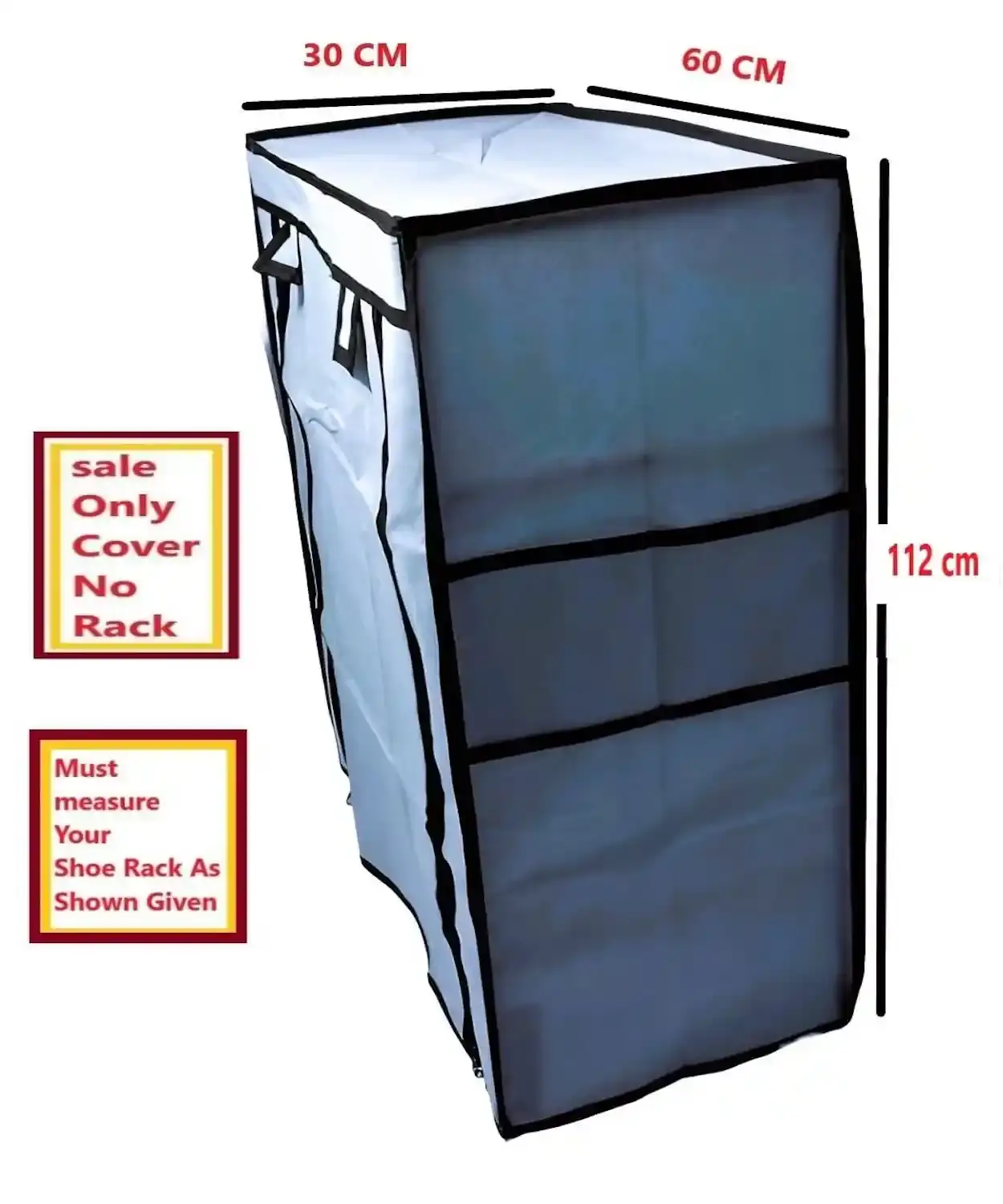 MEFABZ Shoe Stand Cover only 6 Layer (30D x 60W x 112H cm)(Grey) Dustproof Zipper Storage Cover, Washable 100 GSM Non-Woven Fabric, Foldable Rack Replacement Covers for Home - Image 3
