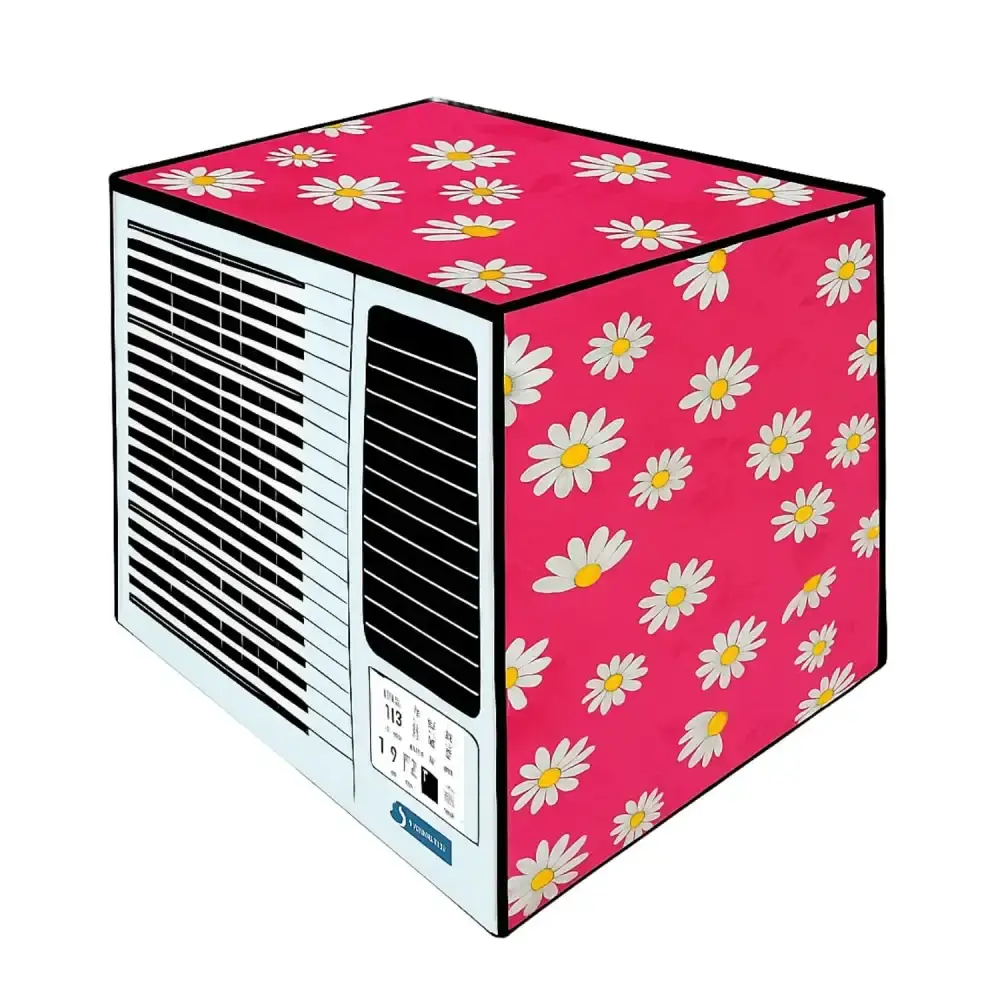 MEFABZ Window AC Cover 1.5 Tons Waterproof and Dustproof PVC Check Design | Outdoor AC Unit Protection | 1.5 Ton Window AC Cover (Pink)