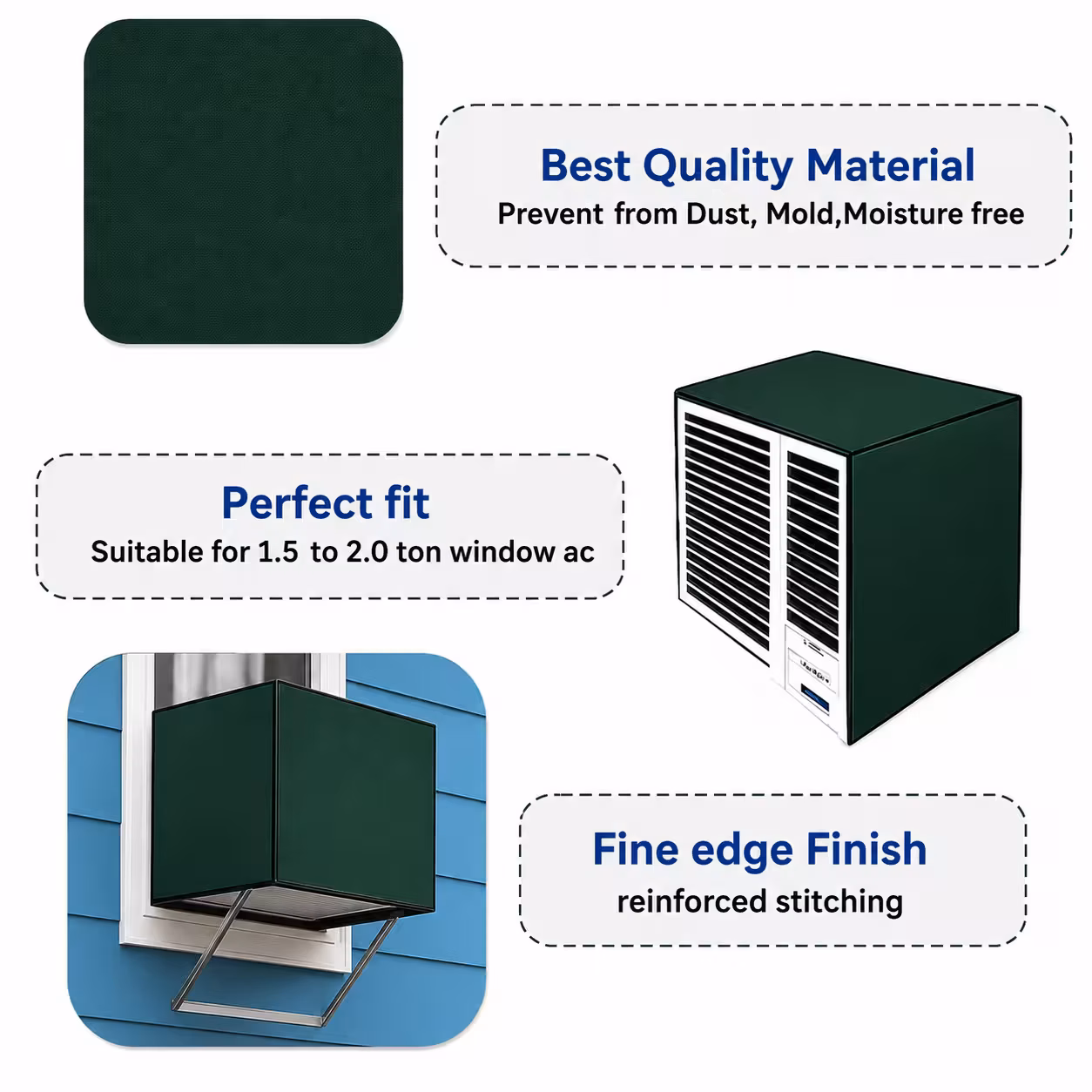 MEFABZ Window AC Cover 1.5 Ton Waterproof Dustproof PVC Cover | Outdoor Window AC Covers Outside | Fits Samsung, LG, Voltas, Hitachi (Green) - Image 7