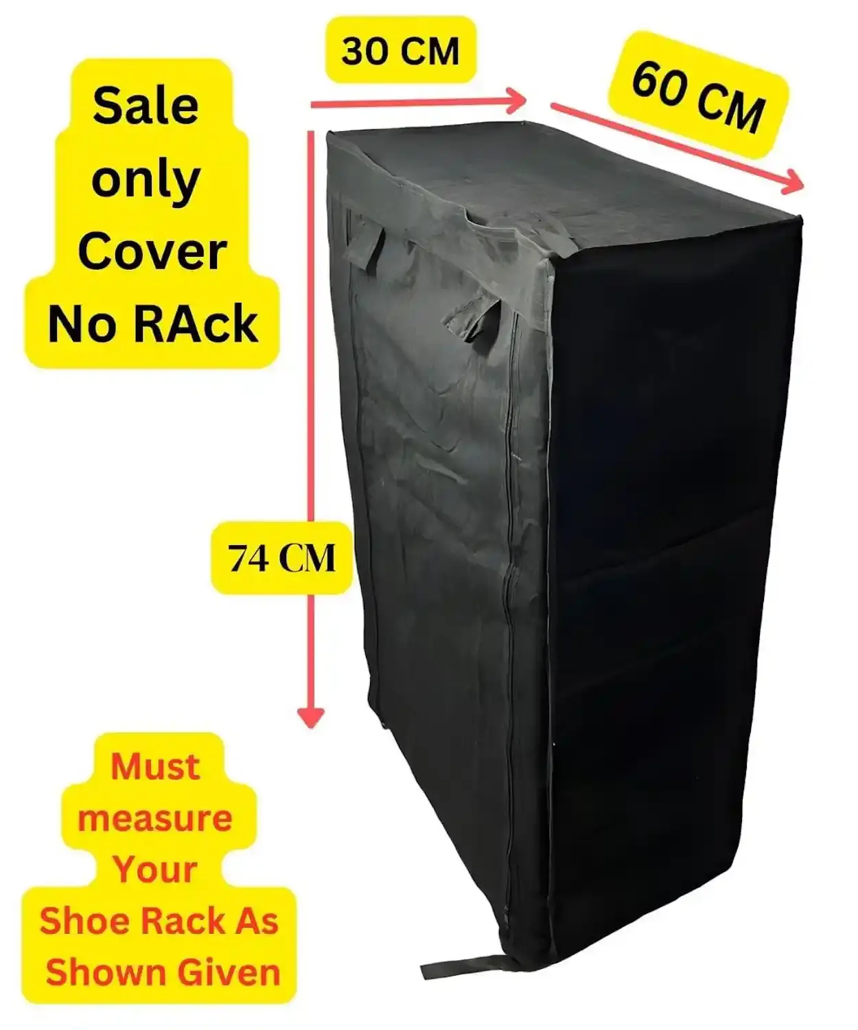 MEFABZ Shoe Rack Cover only 4 Layer (Black) (30D x 60W x 74H cm) Dustproof Zipper Storage Cover, Washable 100 GSM Non-Woven Fabric, Foldable Rack Replacement Covers for Home - Image 4