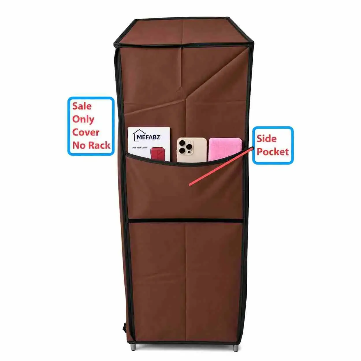 MEFABZ Shoe Rack Cover only 4 Layer (Brown) (30D x 60W x 74H cm) Dustproof Zipper Storage Cover, Washable 100 GSM Non-Woven Fabric, Foldable Rack Replacement Covers for Home - Image 4