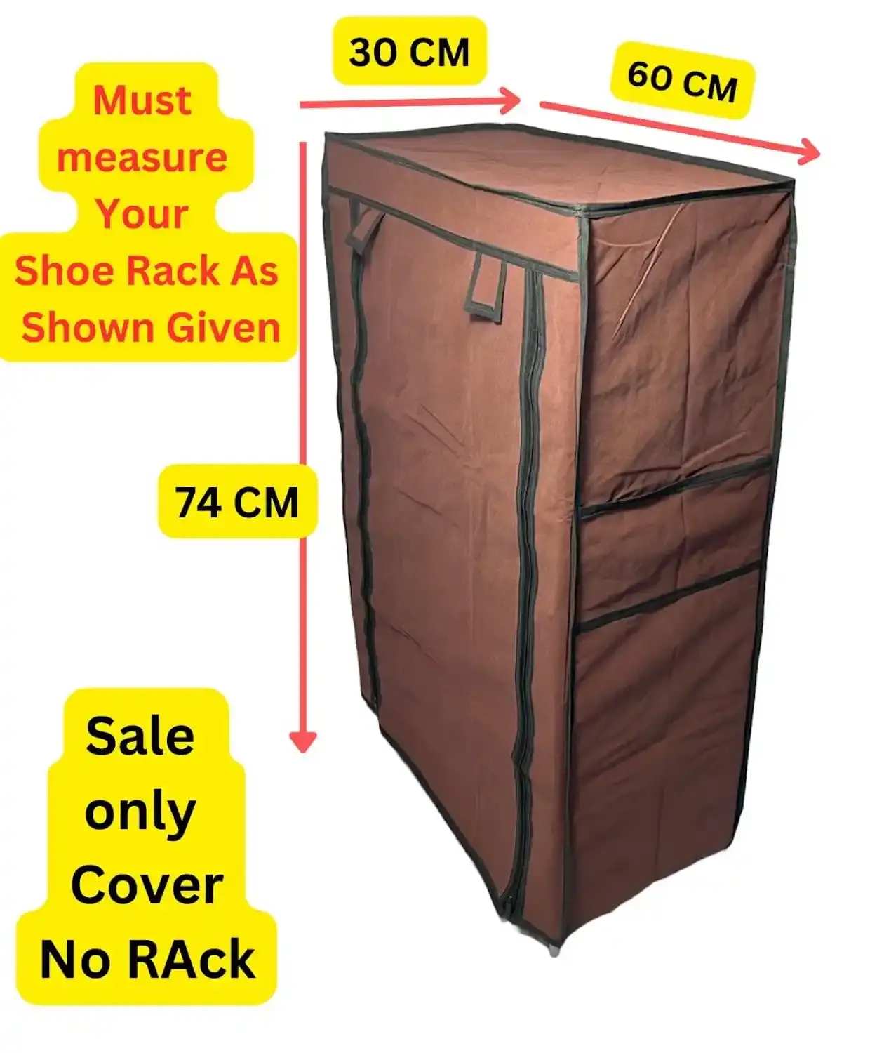 MEFABZ Shoe Rack Cover only 4 Layer (Brown) (30D x 60W x 74H cm) Dustproof Zipper Storage Cover, Washable 100 GSM Non-Woven Fabric, Foldable Rack Replacement Covers for Home - Image 3