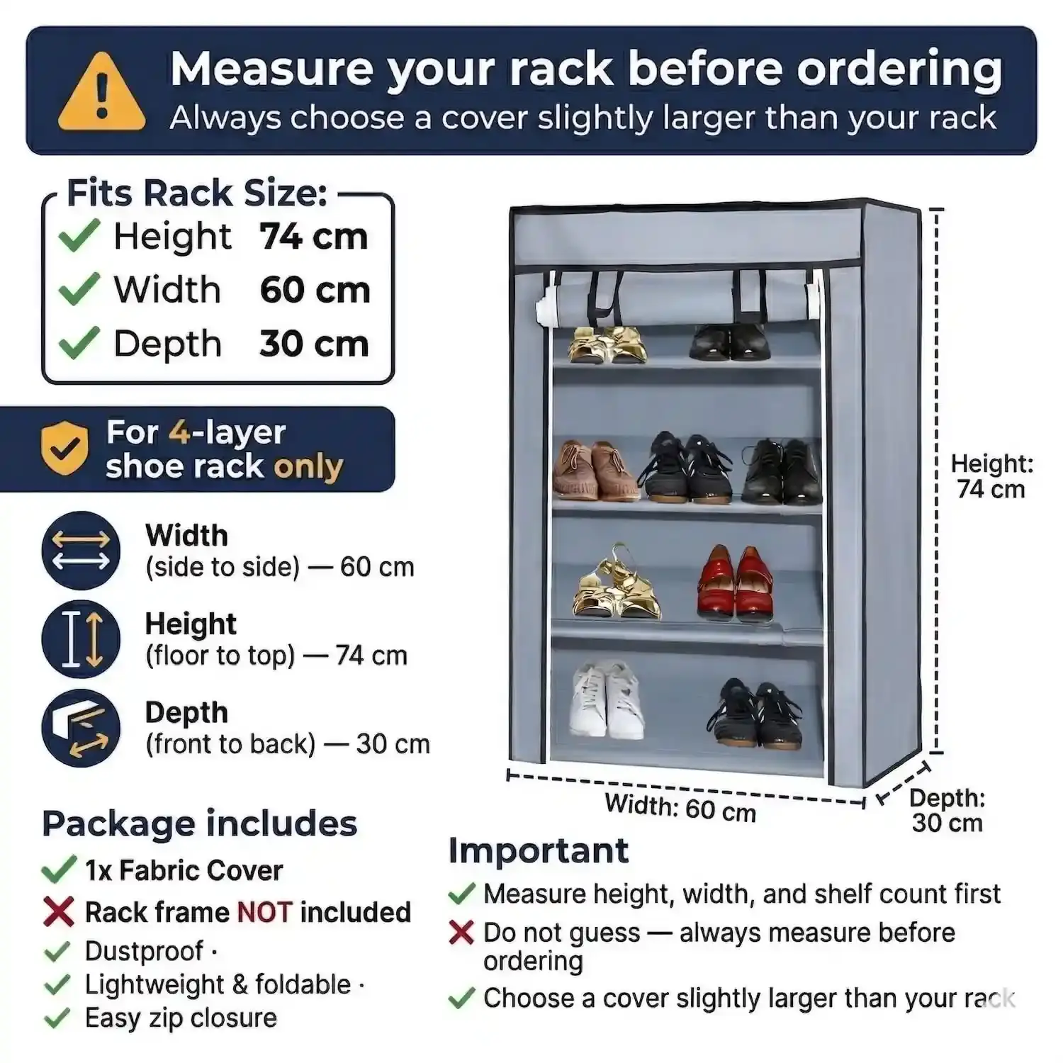 Metal 4-Tier Shoe Rack with cover grey color - Image 3