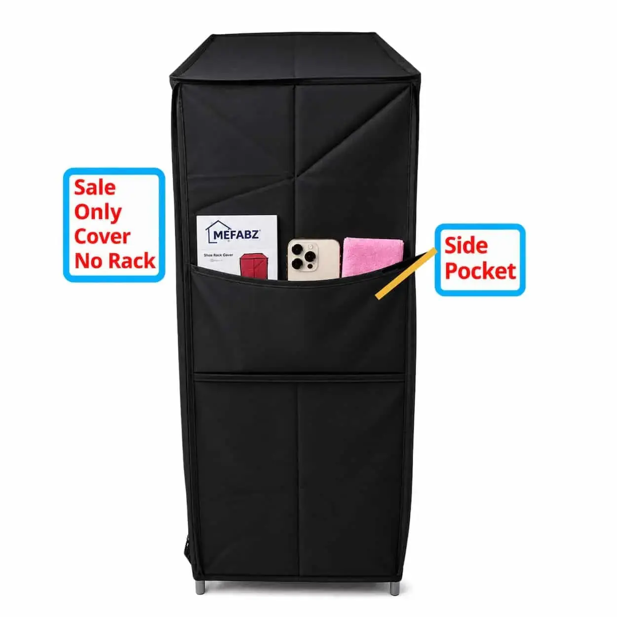 MEFABZ Shoe Rack Cover only 5 Layer (Black) (30D x 60W x 92H cm) Dustproof Zipper Storage Cover, Washable 100 GSM Non-Woven Fabric, Foldable Rack Replacement Covers for Home - Image 7