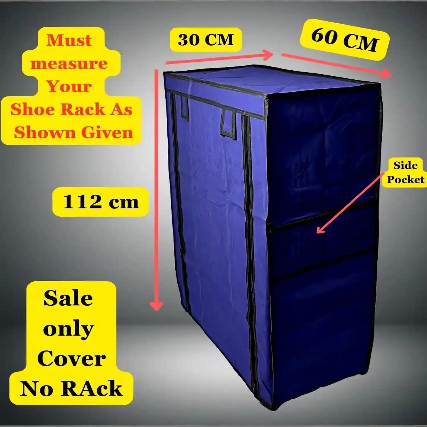 MEFABZ Shoe Rack Cover only 6 Layer (Blue), 30D x 60W x 112H cm, Dustproof Zipper Storage Cover with 2 Side Pockets (1 Each Side), Washable 100 GSM Non-Woven Fabric, Foldable Replacement Covers for Home - Image 3