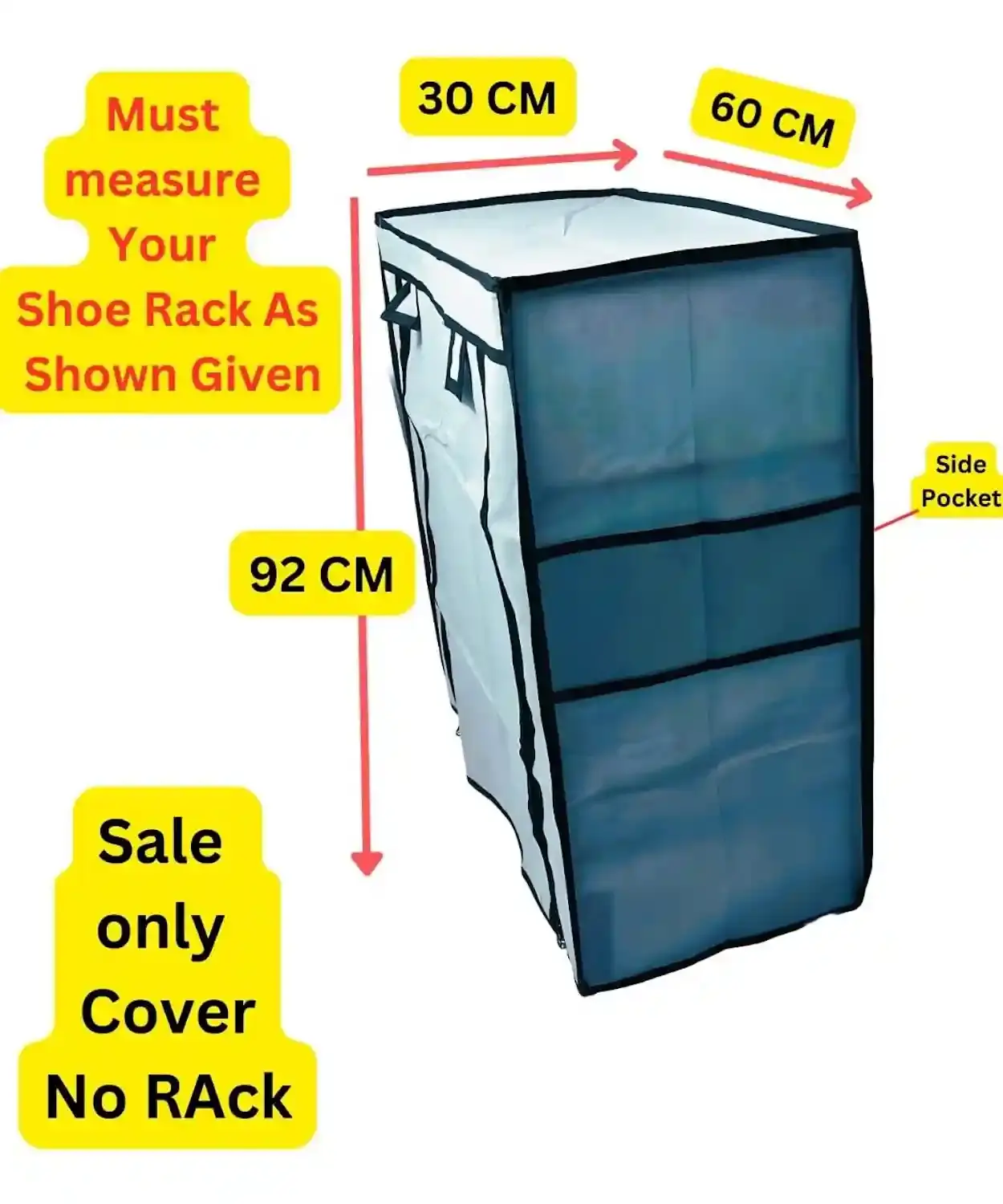 MEFABZ Shoe Rack Cover only 5 Layer (Grey) (30D x 60W x 92H cm) Dustproof Zipper Storage Cover, Washable 100 GSM Non-Woven Fabric, Foldable Rack Replacement Covers for Home - Image 2
