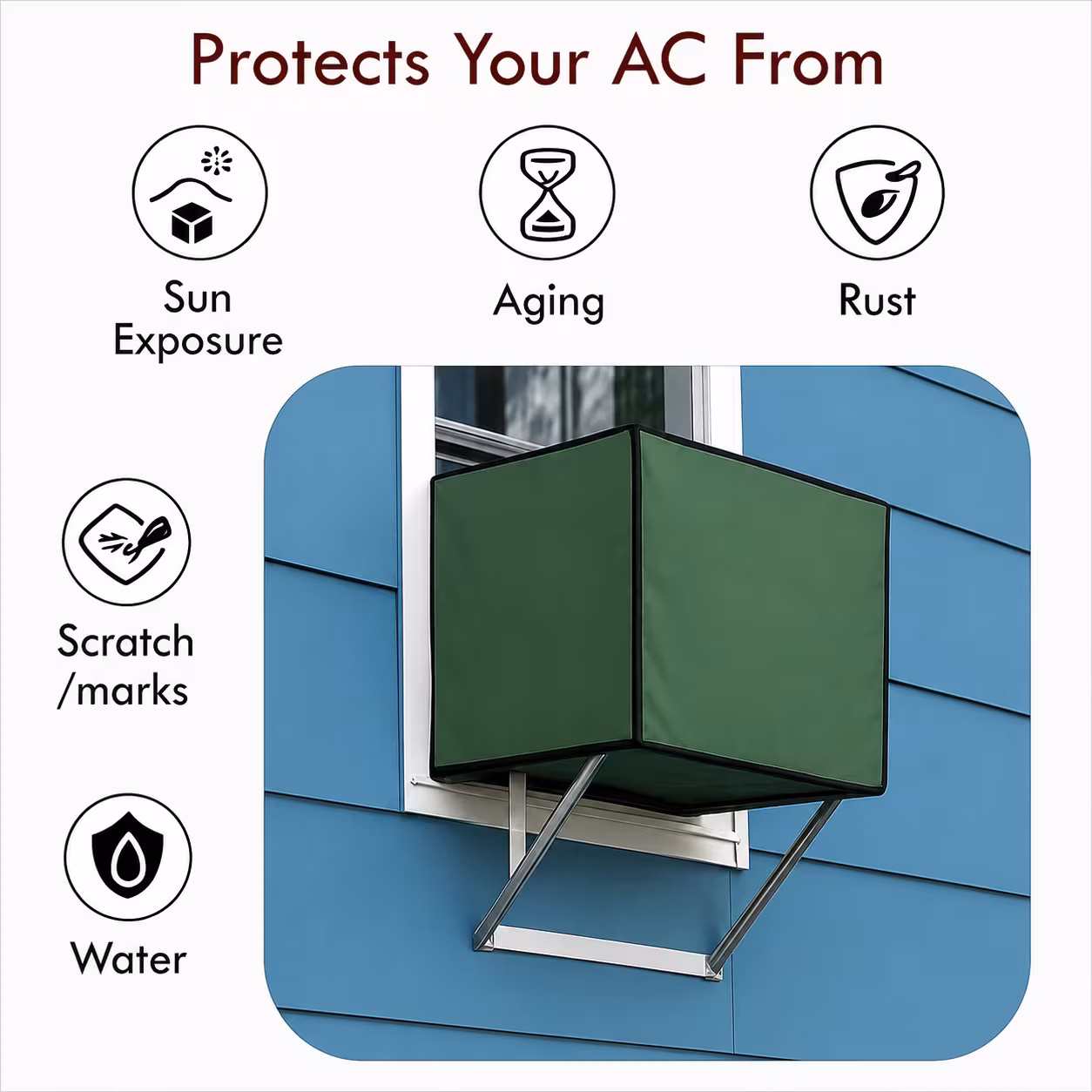 MEFABZ Window AC Cover 1.5 Ton Waterproof Dustproof PVC Cover | Outdoor Window AC Covers Outside | Fits Samsung, LG, Voltas, Hitachi (Green) - Image 6